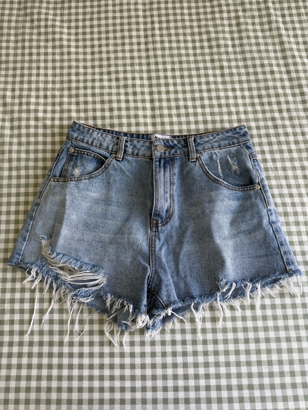 Princess Polly High Waisted Denim Shorts Light Wash Size 8